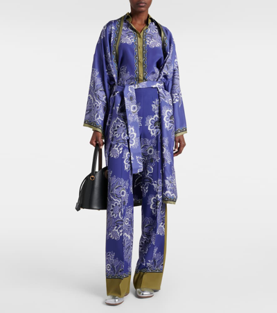 Shop Etro Paisley High-rise Silk Wide-leg Pants In Blue