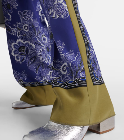 Etro High-rise Bandana Border-print Wide-leg Silk Pull-on Pants In Blue