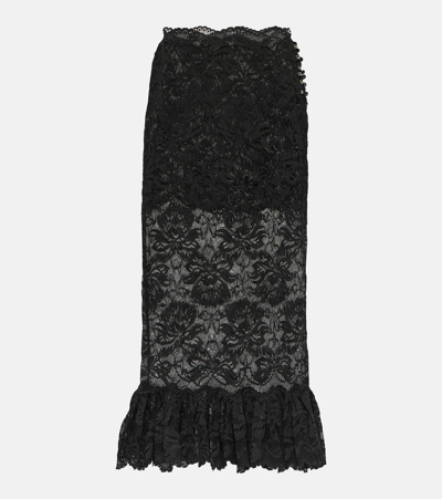 Rabanne Ruffled Lace Maxi Skirt In Black