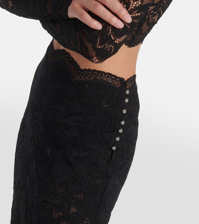 Shop Rabanne Lace Midi Skirt In Black