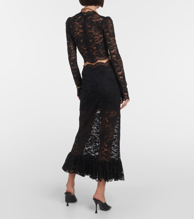 Shop Rabanne Lace Midi Skirt In Black