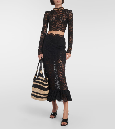 Shop Rabanne Lace Midi Skirt In Black