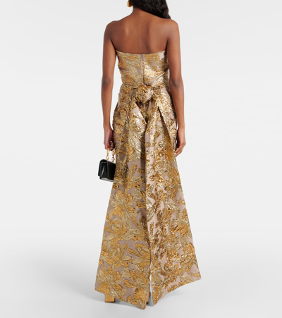 Shop Johanna Ortiz Bow-detail Cutout Brocade Minidress In Gold