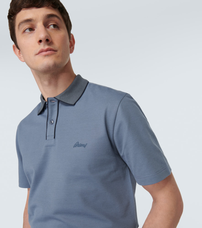 Shop Brioni Cotton Piqué Polo Shirt In Blue