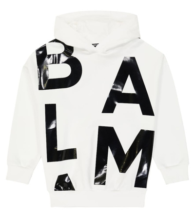 Shop Balmain Logo Cotton Jersey Hoodie In White