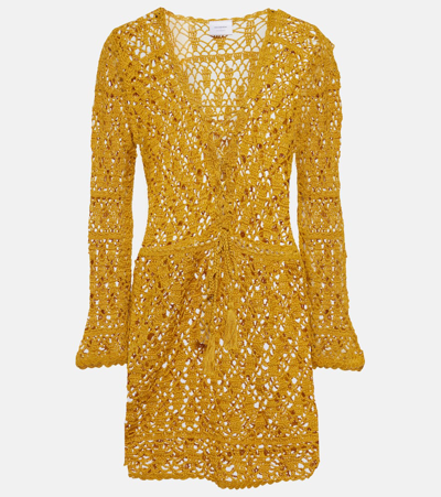 Shop Anna Kosturova Bianca Crochet Cotton Minidress In Yellow