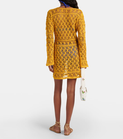 Shop Anna Kosturova Bianca Crochet Cotton Minidress In Yellow