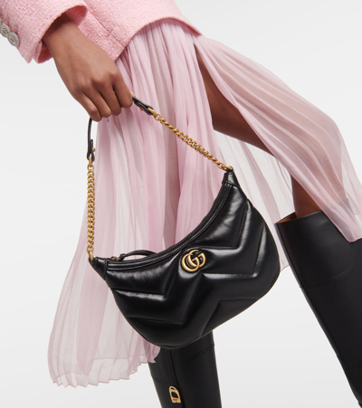 Shop Gucci Gg Marmont Small Matelassé Leather Shoulder Bag In Black