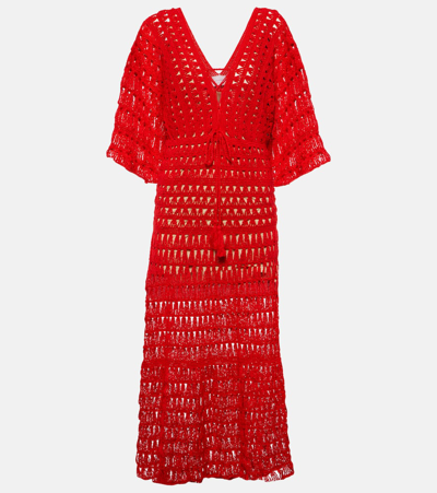 Shop Anna Kosturova Marissa Crochet Cotton Maxi Dress In Red