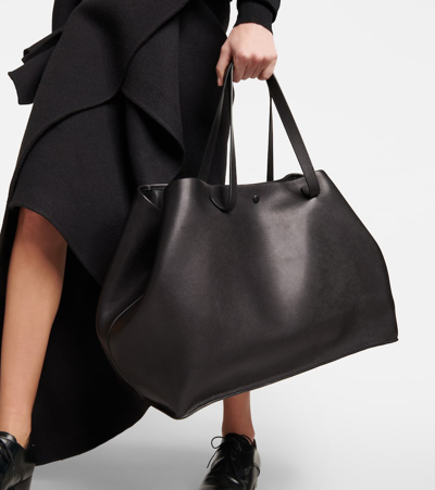 Shop The Row Idaho Xl Leather-trimmed Twill Tote Bag In Black