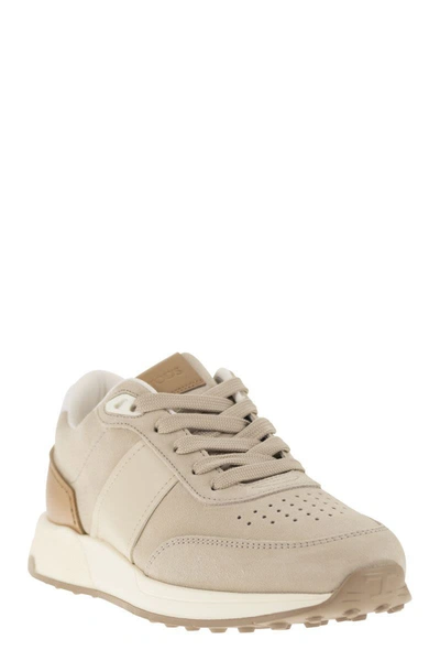 Shop Tod's Suede Leather Sneakers In Sand