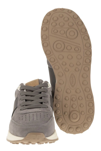 Shop Tod's Suede Leather Sneakers In Grey