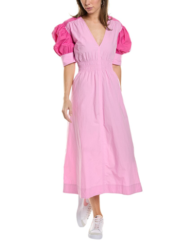 Shop Ganni Smocked Midi Dress In Pink
