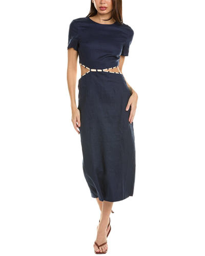 Shop Staud Matteo Linen Dress In Blue