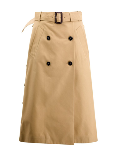 Shop Weekend Max Mara Button Detailed Belted Skirt In Beige