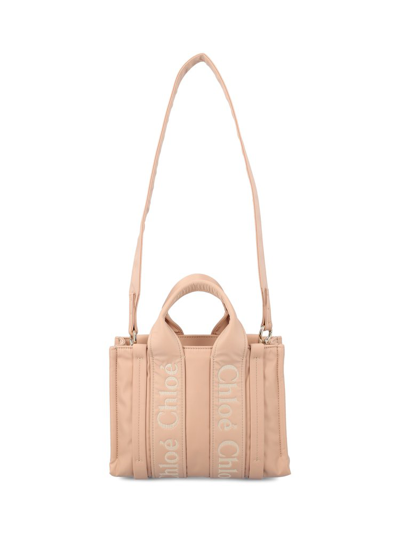 Shop Chloé Woody Logo Embroidered Small Tote Bag In Pink
