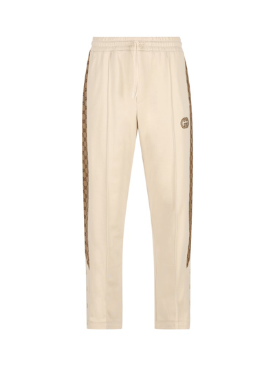 Shop Gucci Technical Jersey Track Pants In Beige