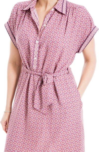 Shop Max Studio Floral Short Sleeve Shirtdress In Berry