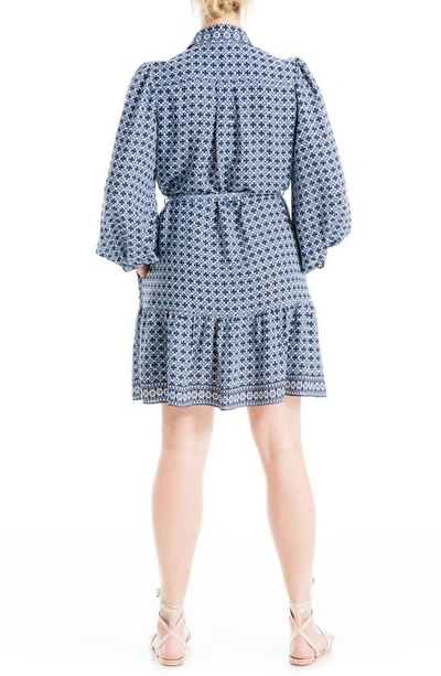 Shop Max Studio Long Sleeve Button Front Crepe Dress In Navy Multi