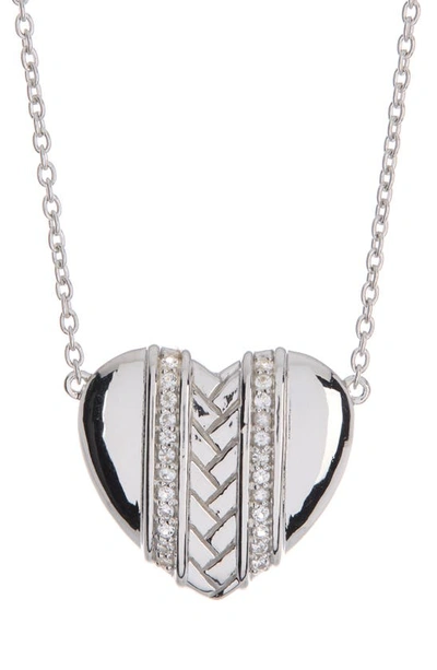 Judith Ripka Rhodium Plated Sterling Silver Diamond Heart Pendant Necklace In Z/dnuwt