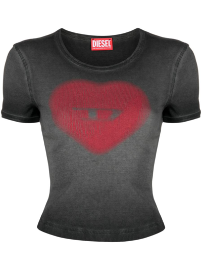 Shop Diesel Faded Heart-print Logo T-shirt In Black