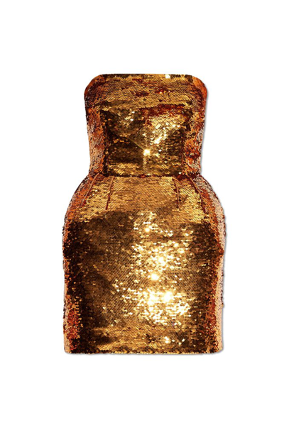 Shop Dolce & Gabbana Short Sequined Strapless Dress In Gold