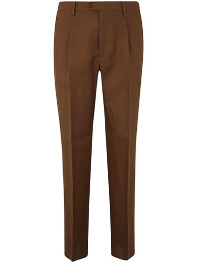 Shop Etro Single Pleat Trousers In Brown