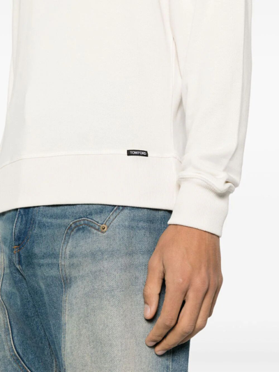 Shop Tom Ford Cut And Sewn Crew Neck Sweatshirt In White