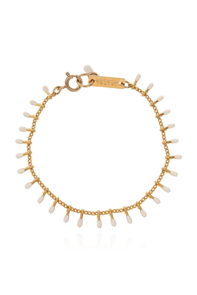 Shop Isabel Marant Logo Engraved Beaded Bracelet In Gold