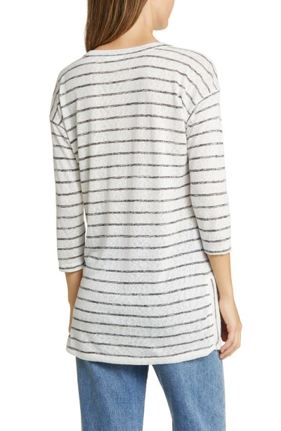 Shop Caslon ® Stripe Three Quarter Sleeve Tunic T-shirt In Ivory- Black Stripe