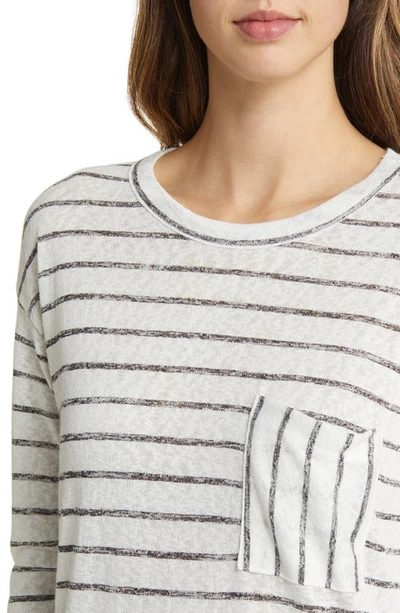 Shop Caslon ® Stripe Three Quarter Sleeve Tunic T-shirt In Ivory- Black Stripe