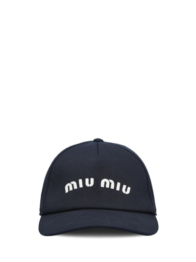 Shop Miu Miu Logo Embroidered Baseball Cap In Blue