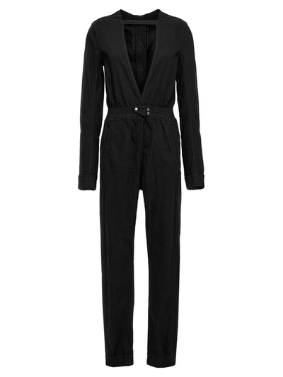 Rick Owens Drkshdw V-neck Buttoned Jumpsuit Pockets Detail In Black