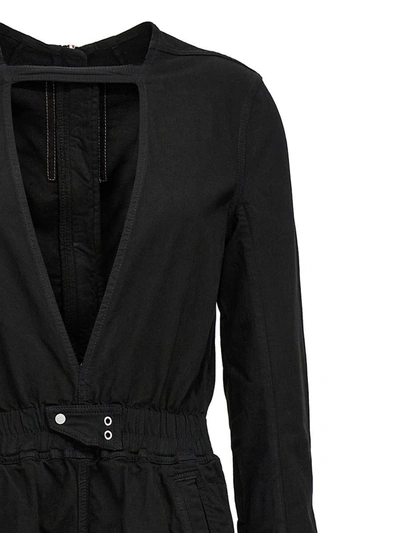 Rick Owens Drkshdw V-neck Buttoned Jumpsuit Pockets Detail In Black