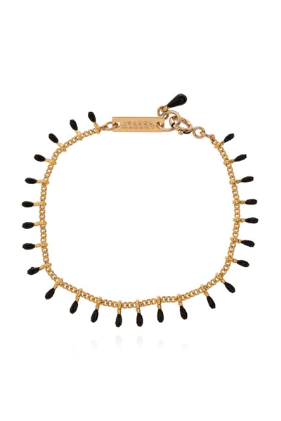 Shop Isabel Marant Logo Engraved Beaded Bracelet In Gold