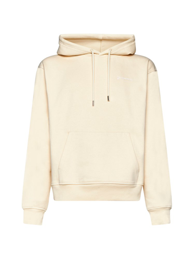 Shop Jacquemus Logo Embroidered Drawstring Hoodie In Beige