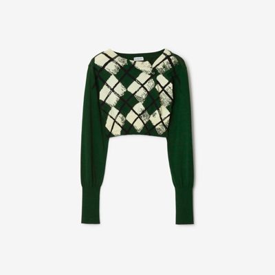 Shop Burberry Cropped Argyle Cotton Sweater In Ivy
