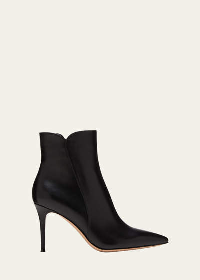 Shop Gianvito Rossi Levy Notched Leather 85mm Booties In Black