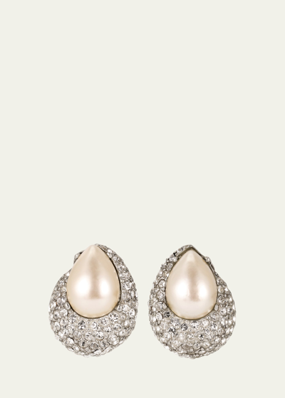 Shop Ben-amun Silver Crystal Clip On Earrings With Pearly Center