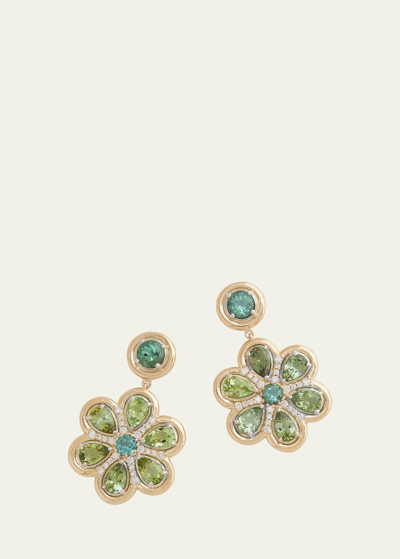 Shop Jamie Wolf 18k Tourmaline And Diamond Floral Earrings In Yg