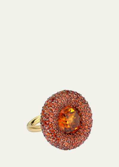 Shop Vram One Of A Kind 18k Yellow Gold And Silver Ring With Orange Zircon And Sapphires