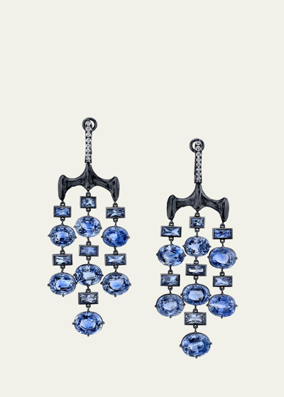 Shop Vram One Of A Kind 18k White Gold And Black Rhodium Chrona Chandelier Earrings With Sapphires And Diamond