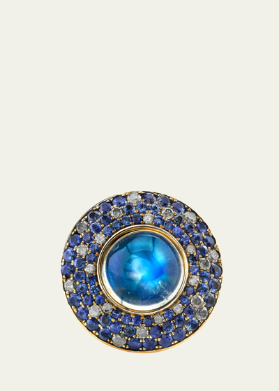 Shop Vram One Of A Kind Ufo 18k Yellow Gold Moonstone Ring With Sapphire And Diamonds