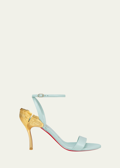 Shop Christian Louboutin Ginko Girl Leather Red Sole Sandals In Iceberglin Iceber