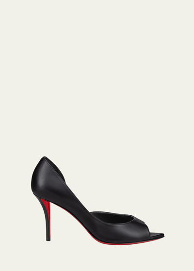 Shop Christian Louboutin Apostropha Leather Half-d'orsay Red Sole Pumps In Black