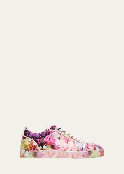Shop Christian Louboutin Men's Louis Junior Floral-print Low-top Sneakers In Pink Floral