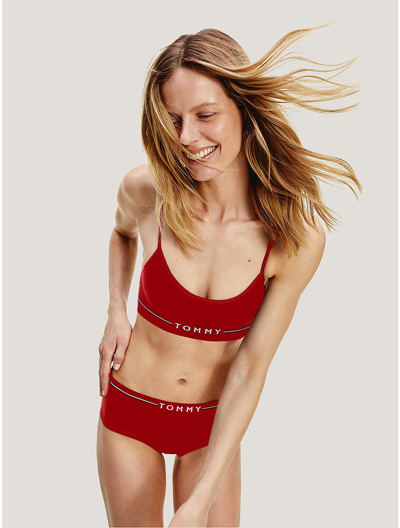 Shop Tommy Hilfiger Unlined Tommy Logo Bralette In Primary Red