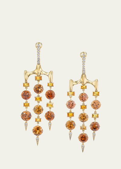 Shop Vram One Of A Kind 18k Yellow Gold Chandelier Earrings With Zircons, Yellow Sapphires And Diamonds