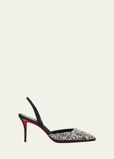 Shop Christian Louboutin Queenissima Embellished Red Sole Slingback Pumps In Black/crystal