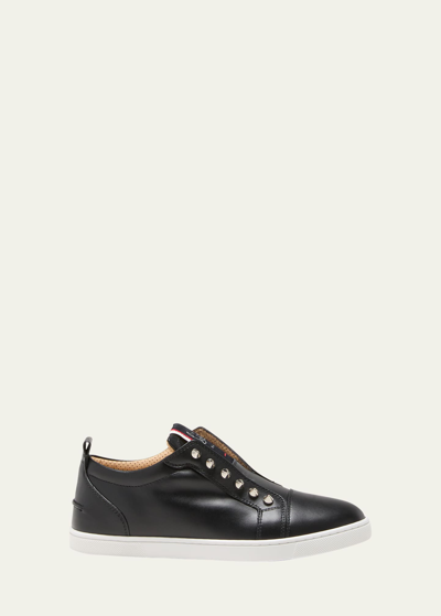 Shop Christian Louboutin Fique A Vontade Red Sole Leather Low-top Sneakers In Black
